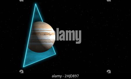 3D rendu.Mouvement de la planète Jupiter à travers le portail contre le fond du ciel étoilé.Portail de téléport sur la planète extraterrestre.Science-fiction cosmique futuriste Banque D'Images