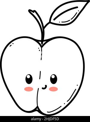 Personnage de pomme au visage amusant.Bonne jolie illustration de vecteur de pomme de dessin animé.Nourriture végétarienne saine caractère isolé des enfants Illustration de Vecteur