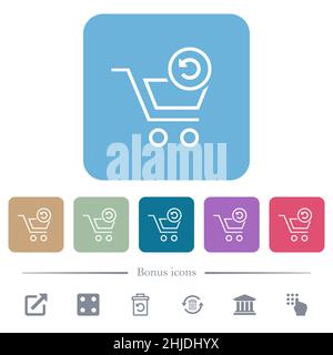 Annuler le contour du chariot icônes plates blanches sur les arrière-plans carrés de couleur arrondie.6 icônes bonus incluses Illustration de Vecteur