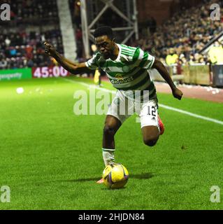 Tynecastle Park, Edinburgh Scotland.UK.26th Jan 22 Hearts vs Celtic Cinch Premiership match.Ismala Soro (#12) du Celtic FC Banque D'Images