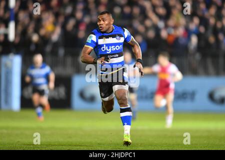 Bath, Royaume-Uni.28th janvier 2022.Semsa Rokoduguni de Bath Rugby lors du match de rugby Gallagher Premiership entre Bath Rugby et Harlequins au terrain de loisirs de Bath, Royaume-Uni, le 28 janvier 2022.Photo de Scott Boulton.Utilisation éditoriale uniquement, licence requise pour une utilisation commerciale.Aucune utilisation dans les Paris, les jeux ou les publications d'un seul club/ligue/joueur.Crédit : UK Sports pics Ltd/Alay Live News Banque D'Images