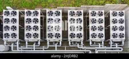 Bannière hvac de l'unité de chauffage/climatisation.Système central de ventilation extérieure.Pompes à chaleur.Équipement de climatisation industriel HVAC Banque D'Images