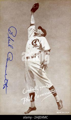 Phil Cavaretta 1940s Era Exhibition Card avec les Chicago Cubs Banque D'Images