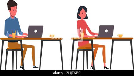 homme d'affaires et femmes travaillant sur le bureau assis posess Illustration de Vecteur