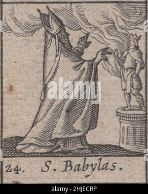 incesable, 15th siècle, médiéval, saints, saint,religieux, dévotionnel, sacré, taillé, gravé,gravure, janvier, mois, calendrier, catholique,rare, renaissance, illustré, détaillé, protecteur,protecteurs, imprimés, impression, latin, histoire,historique, original, prier, catholique romaine, est,orthodoxe, église, répressions, pape, prêtres,moines, rois, reclus, ermite, passion,laïc, symbole, spirituel, sainteté, art,Artisanal, art, artisanat, incunabula , Saint Babyles / Babyles d'Antioche Banque D'Images
