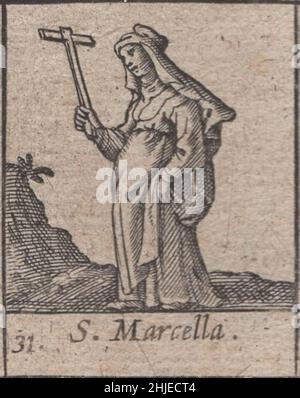 incesable, 15th siècle, médiéval, saints, saint,religieux, dévotionnel, sacré, taillé, gravé,gravure, janvier, mois, calendrier, catholique,rare, renaissance, illustré, détaillé, protecteur,protecteurs, imprimés, impression, latin, histoire,historique, original, prier, catholique romaine, est,orthodoxe, église, répressions, pape, prêtres,moines, rois, reclus, ermite, passion,laïc, symbole, spirituel, sainteté, art,Artisanal, art, artisanat, incunabula , Saint Marcella Banque D'Images