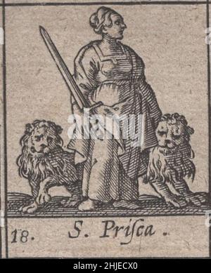 incesable, 15th siècle, médiéval, saints, saint,religieux, dévotionnel, sacré, taillé, gravé,gravure, janvier, mois, calendrier, catholique,rare, renaissance, illustré, détaillé, protecteur,protecteurs, imprimés, impression, latin, histoire,historique, original, prier, catholique romaine, est,orthodoxe, église, répressions, pape, prêtres,moines, rois, reclus, ermite, passion,laïc, symbole, spirituel, sainteté, art,Artisanal, art, artisanat, incunabula , Saint Prisca Banque D'Images