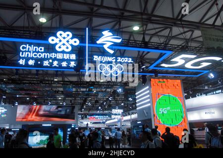 SHANGHAI, CHINE - 26 JUIN 2019 - photo prise le 26 juin 2019 montre le stand China Unicom 5G au Mobile World Congress (MWC Shanghai) à Shanghai Banque D'Images