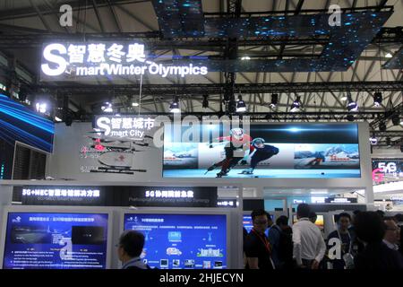 SHANGHAI, CHINE - 26 JUIN 2019 - photo prise le 26 juin 2019 montre le stand China Unicom 5G au Mobile World Congress (MWC Shanghai) à Shanghai Banque D'Images