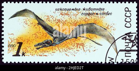 URSS - VERS 1990: Un timbre imprimé en URSS du numéro "animaux préhistoriques" montre Sordes, vers 1990. Banque D'Images