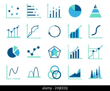 Ensemble d'icônes de graphique d'entreprise, présentation financière des statistiques d'objet couleur, vecteur de symbole de rapport de réussite à plat.640x640 pixels Illustration de Vecteur