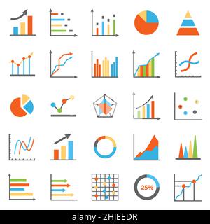 Ensemble d'icônes de graphique d'entreprise, présentation financière des statistiques d'objet couleur, vecteur de symbole de rapport de réussite à plat.640x640 pixels Illustration de Vecteur