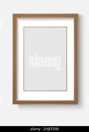 Peinture bois brun cadre photo vide.Objet de maquette de photo abstrait avec ombre sur fond transparent.Modèle vertical isolé réaliste. Illustration de Vecteur