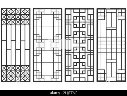 Motif de cadre traditionnel coréen. Ensemble de porte et fenêtre décoration antique art illustration vectorielle. Illustration de Vecteur