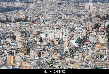 Quartier résidentiel dense à Athènes, Grèce. Banque D'Images