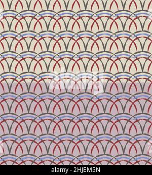 Motif géométrique semi-circulaire arches sans couture.Couche de surface ethnique ornementale de couleur terre.Ligne de caniche dessinée à la main.Crème ou rose facile Illustration de Vecteur