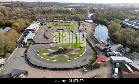 Rye House Kart Raceway Hertfordshire UK vue aérienne de drone Banque D'Images