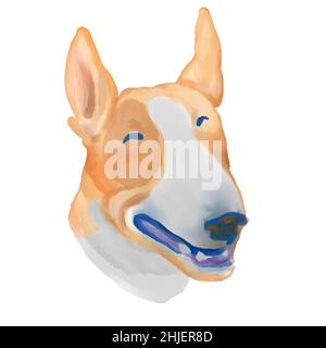 Tête de chien Bull terrier aquarelle clipart. Banque D'Images