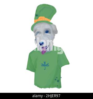 Chien de chasse irlandais sur la clipart aquarelle de la Saint-Patrick. Banque D'Images