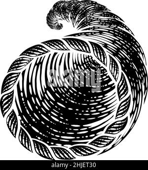 Cornucopia Horn Vintage Woodcut Illustration Illustration de Vecteur