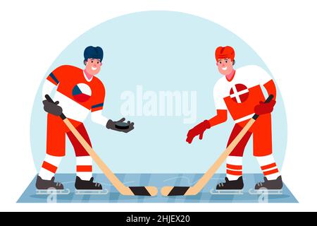 Joueurs de hockey sur glace.Concurrence entre la République tchèque et le Danemark.Illustration vectorielle dans un style plat. Illustration de Vecteur