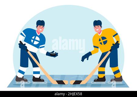 Joueurs de hockey sur glace.Concurrence entre la Finlande et la Suède.Illustration vectorielle dans un style plat. Illustration de Vecteur