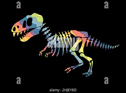 Squelette de dinosaure .Design original avec dinosaure arc-en-ciel.Imprimé pour tee-shirts, textiles, papiers d'emballage, webb.Illustration vectorielle dessinée Illustration de Vecteur
