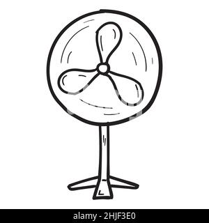 Icône de ventilateur dessinée à la main dans le style Doodle isolé. Illustration de Vecteur