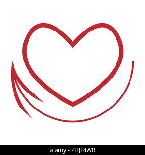 Contour rouge en forme de coeur.Grande flèche au-dessous comme symbole de changements dans les sentiments.Cœur symbolique animant tout.Source d'illumination spirituelle Illustration de Vecteur