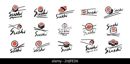 Cuisine japonaise ou sushi restaurant ou bar logo.Illustration vectorielle des symboles Illustration de Vecteur