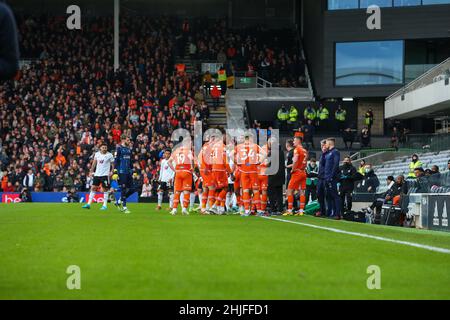 Craven Cottage, Fulham, Londres, Royaume-Uni.29th janvier 2022.EFL Championship football, Fulham versus Blackpool ; Pause non programmée dans les 12th minutes pendant que les fans crient pour l'aide médicale dans le stand pour un fan crédit: Action plus Sports/Alamy Live News Banque D'Images