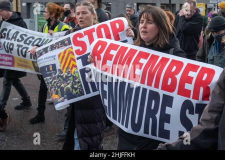 Glasgow, Écosse, Royaume-Uni.29th janvier 2022.Les militants défilent dans la ville pour protester contre le projet de loi sur la nationalité et les frontières qui est actuellement débattu au Parlement de Westminster.Credit: SKULLY/Alay Live News Banque D'Images