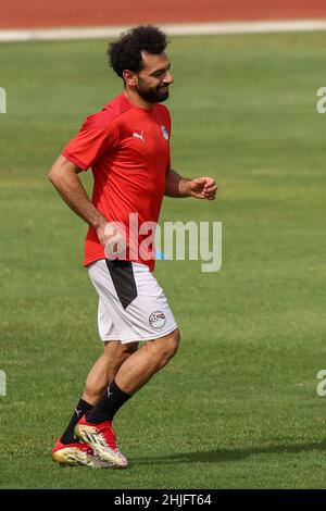 Cameroun, Yaoundé, 29 janvier 2022.Mohamed Salah, d'Égypte, lors d'une session d'entraînement avant le quart de finale du match entre l'Égypte et le Maroc à la coupe d'Afrique des Nations, au stade Olembe du terrain d'entraînement.Crédit : Sebo47/Alamy Live News Banque D'Images