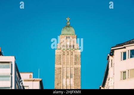 Helsinki, Finlande.Vue sur l'église luthérienne Kallio en hiver Banque D'Images