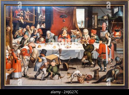 Jan Mandijn, Burlesque Feast, 1550, huile sur panneau de chêne, Museo de Bellas Artes, Bilbao, Espagne Banque D'Images