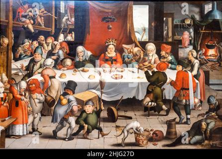 Jan Mandijn, Burlesque Feast, 1550, huile sur panneau de chêne, Museo de Bellas Artes, Bilbao, Espagne Banque D'Images