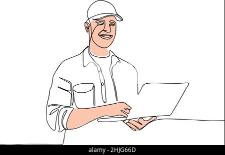 Préposé à la livraison employé homme en casquette et t-shirt Illustration de Vecteur