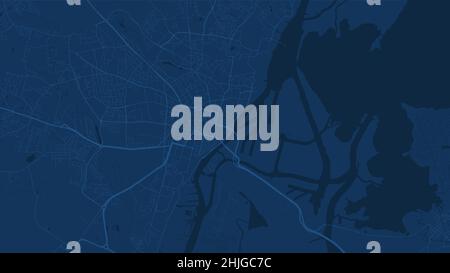 Carte d'arrière-plan vectorielle de la ville de Szczecin, bleu foncé, routes et illustration de l'eau.Format écran large, feuille de route de la conception numérique à plat. Illustration de Vecteur