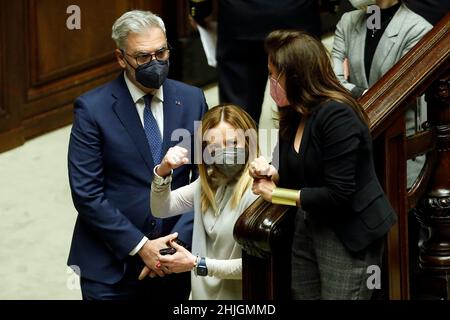 Rome, Italie.29th janvier 2022.Giorgia Meloni lors de la huitième session de vote pour élire le nouveau Président de la République italienne à la Chambre des députés en plénière.Rome (Italie), 29 janvier 2022 à Rome, Italie.photo Samantha Zucchi Insidefoto crédit: Insidefoto srl/Alay Live News Banque D'Images