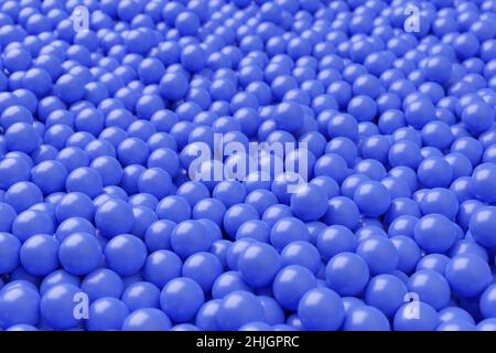 Boule ou fosse remplie de boules en plastique bleu, arrière-plan de texture abstraite, mise au point sélective, 3D illustration Banque D'Images