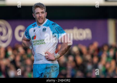 Galway, Irlande.30th janvier 2022.Kyle Steyn de Glasgow lors du match de rugby 11 du Championnat des États-Unis entre Connacht Rugby et Glasgow Warriors au Sportsground de Galway, Irlande, le 29 janvier 2022 (photo par Andrew SURMA/ Credit: SIPA USA/Alay Live News Banque D'Images