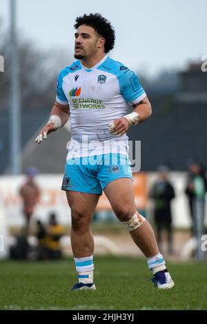 Galway, Irlande.29th janvier 2022.Sione Tuipulotu de Glasgow lors du match de rugby 11 du Championnat des États-Unis entre Connacht Rugby et Glasgow Warriors au Sportsground de Galway, Irlande, le 29 janvier 2022 (photo par Andrew SURMA/ Credit: SIPA USA/Alay Live News Banque D'Images