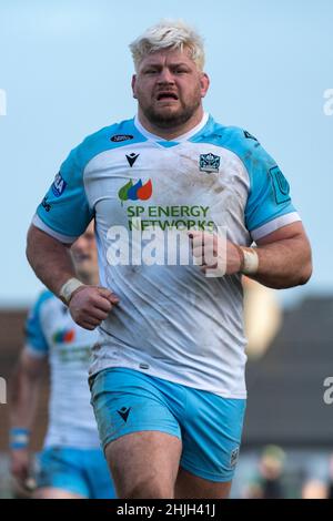 Galway, Irlande.30th janvier 2022.Oli Kebble de Glasgow lors du match de rugby 11 du Championnat des États-Unis entre Connacht Rugby et Glasgow Warriors au Sportsground de Galway, Irlande, le 29 janvier 2022 (photo par Andrew SURMA/ Credit: SIPA USA/Alay Live News Banque D'Images