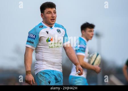 Galway, Irlande.30th janvier 2022.Duncan Weir de Glasgow lors du match de rugby 11 du Championnat des États-Unis entre Connacht Rugby et Glasgow Warriors au Sportsground de Galway, Irlande, le 29 janvier 2022 (photo par Andrew SURMA/ Credit: SIPA USA/Alay Live News Banque D'Images
