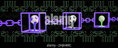 Les jetons non fongibles NFT sport utilisent la technologie blockchain pour créer des articles numériques uniques à vendre à l'aide de la monnaie crypto, illustration 3D Banque D'Images