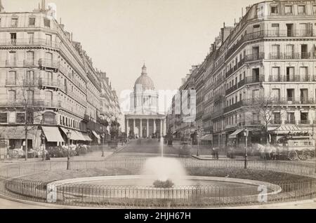 Photo antique vers 1890 de la rue Soufflot et du Panthéon du boulevard Saint-Michel à Paris, France.SOURCE: PHOTOGRAPHIE ORIGINALE D'ALBUMINE Banque D'Images