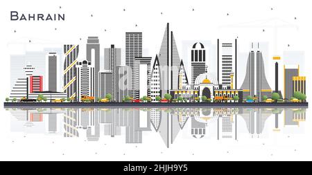 Bahreïn City Skyline avec bâtiments gris et réflexions.Illustration vectorielle.Voyages d'affaires et tourisme concept avec architecture moderne. Illustration de Vecteur