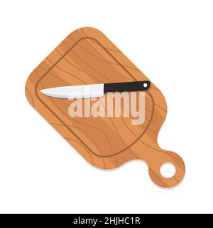 Planche à découper en bois avec couteau.Outils de cuisine pour la cuisine.Vue de dessus.Illustration vectorielle de style dessin animé plat Illustration de Vecteur