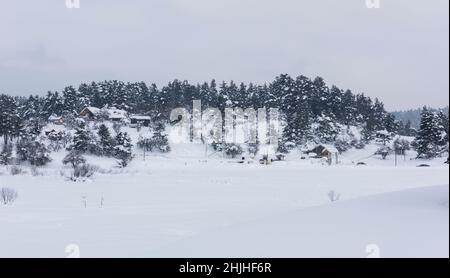 PARC NATUREL D'ABANT LAKE à Bolu, Turquie.(Turc : Abant Golu Tabiat Parki).Magnifique paysage d'hiver à Frozen Abant Lake. Banque D'Images