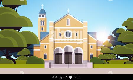 façade contemporaine de l'église catholique architecture religion chrétienne culture concept horizontal Illustration de Vecteur